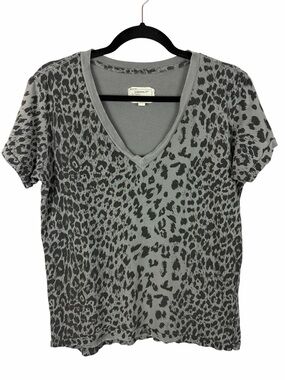 Current/Elliott Grey Leopard Print V-Neck Tee Size 0 Soft Animal Print T-Shirt